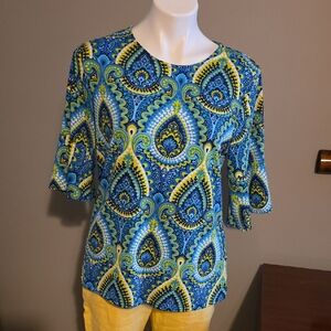 Elegant Blue and Yellow Paisley Blouse